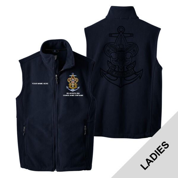 L219 - EMB - Ladies Fleece Vest with Laser Etch Back Thumbnail